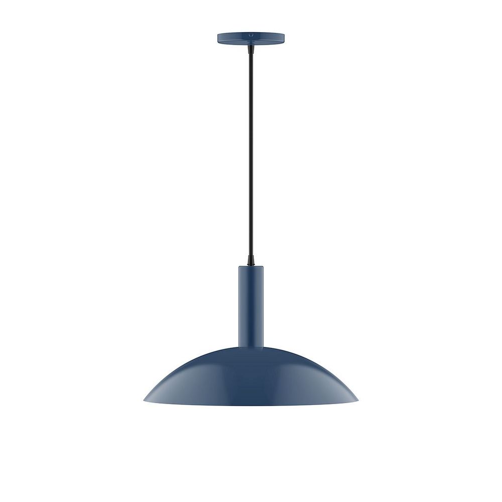 16" Stack Half Dome LED Pendant, navy mini tweed fabric cord with canopy, Navy