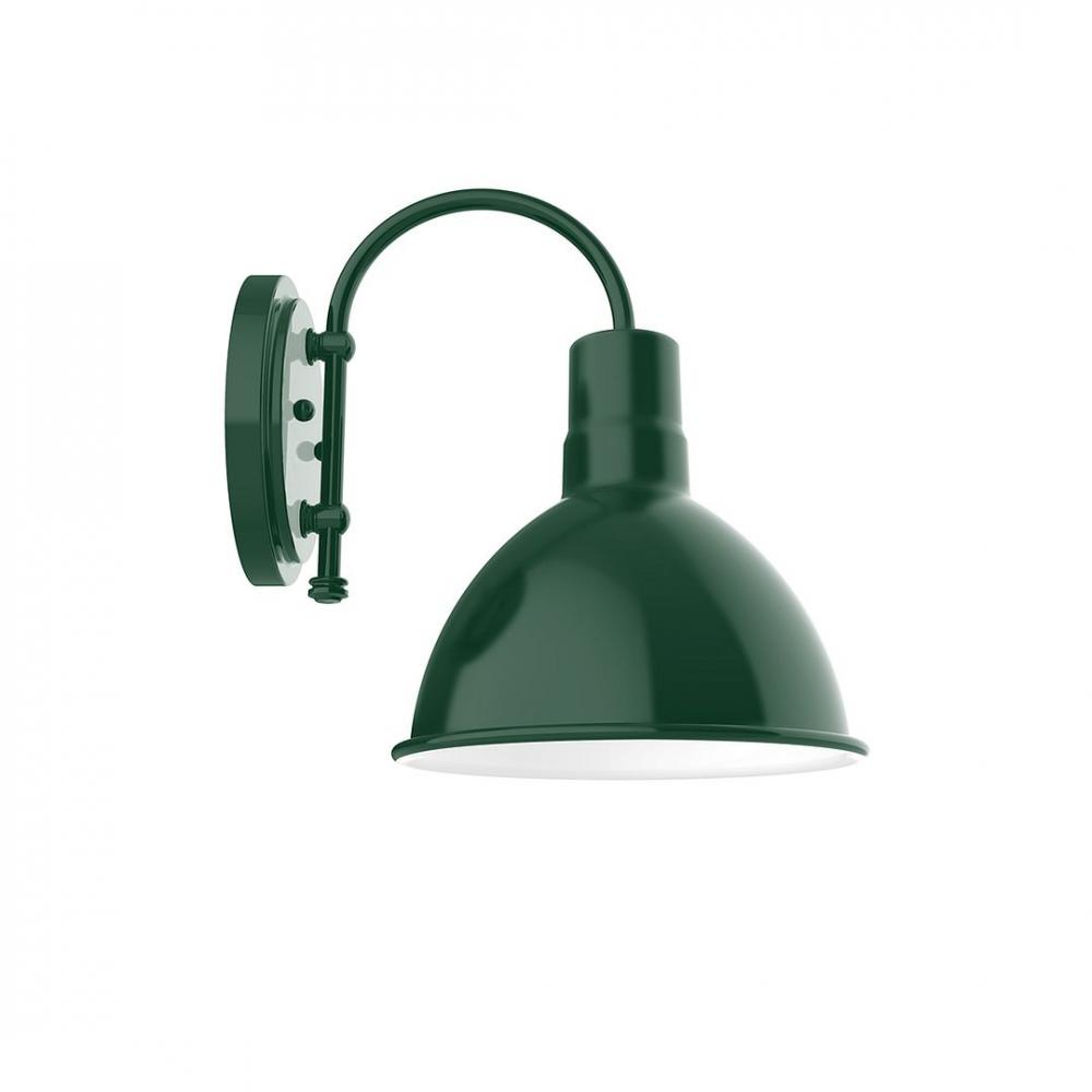 10" Deep Bowl shade, wall mount sconce with clear glass and guard, Forest Green