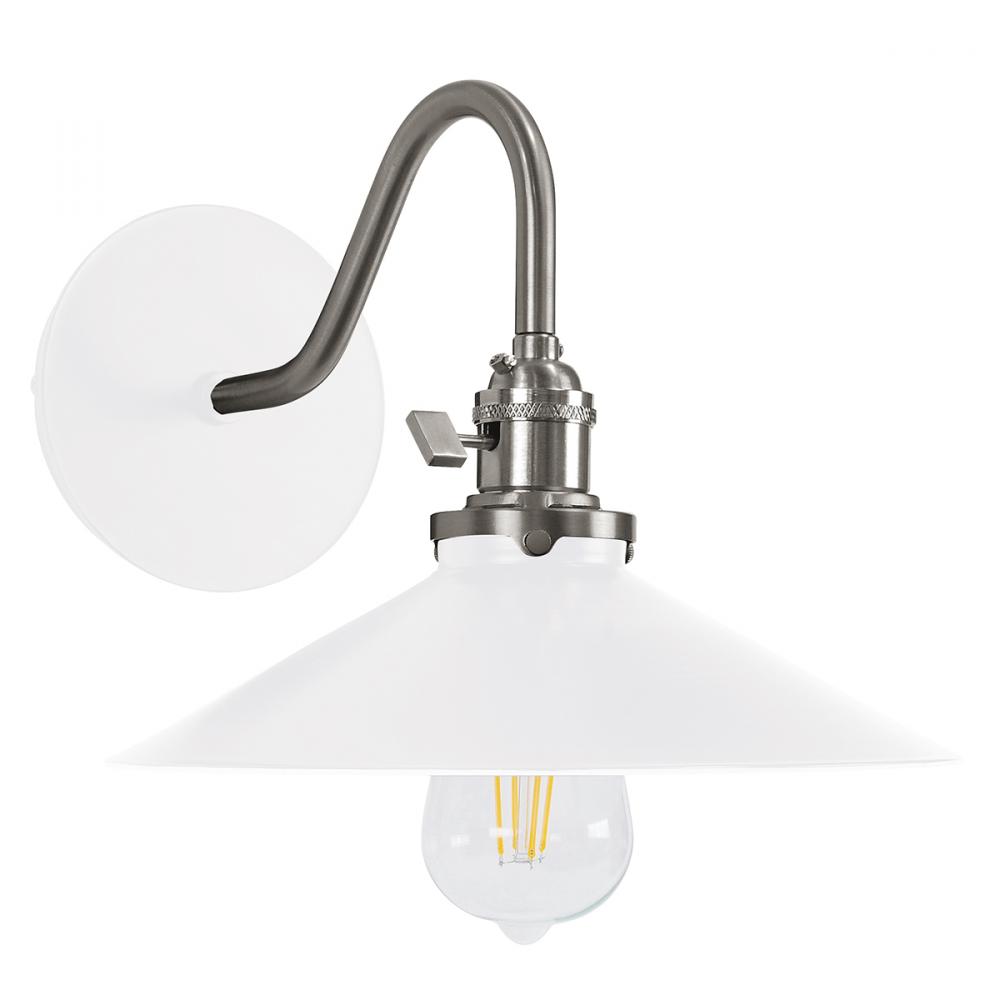 Uno 10" wall sconce,  White with Brushed Nickel hardware