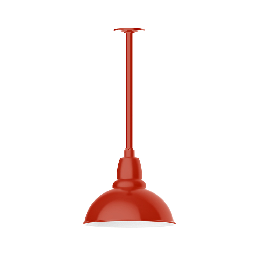 12" Cafe shade, stem mount pendant with canopy, Vermillion