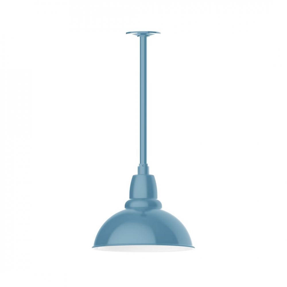 12" Cafe shade, stem mount LED Pendant with canopy, Light Blue