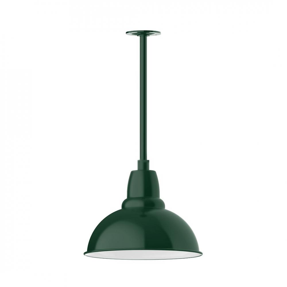 14" Cafe shade, stem mount LED Pendant with canopy, Forest Green