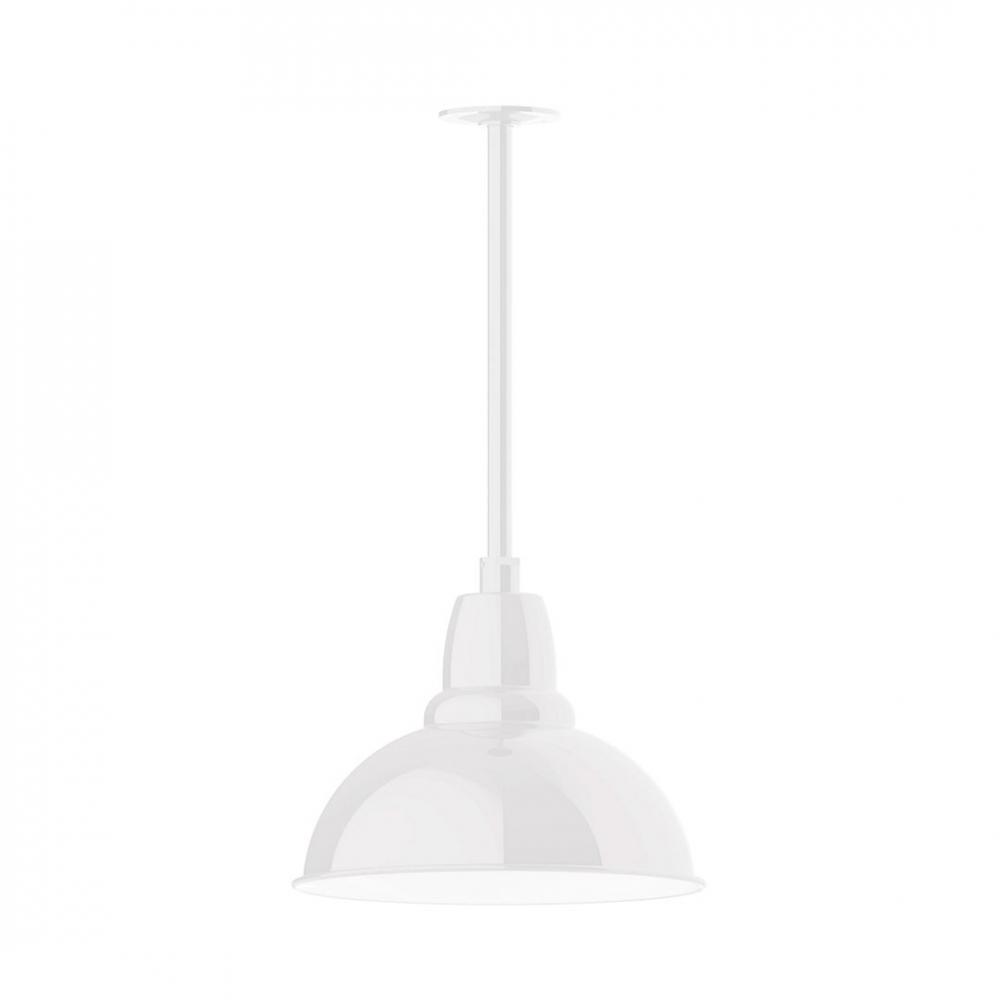 14" Cafe shade, stem mount LED Pendant with canopy, White