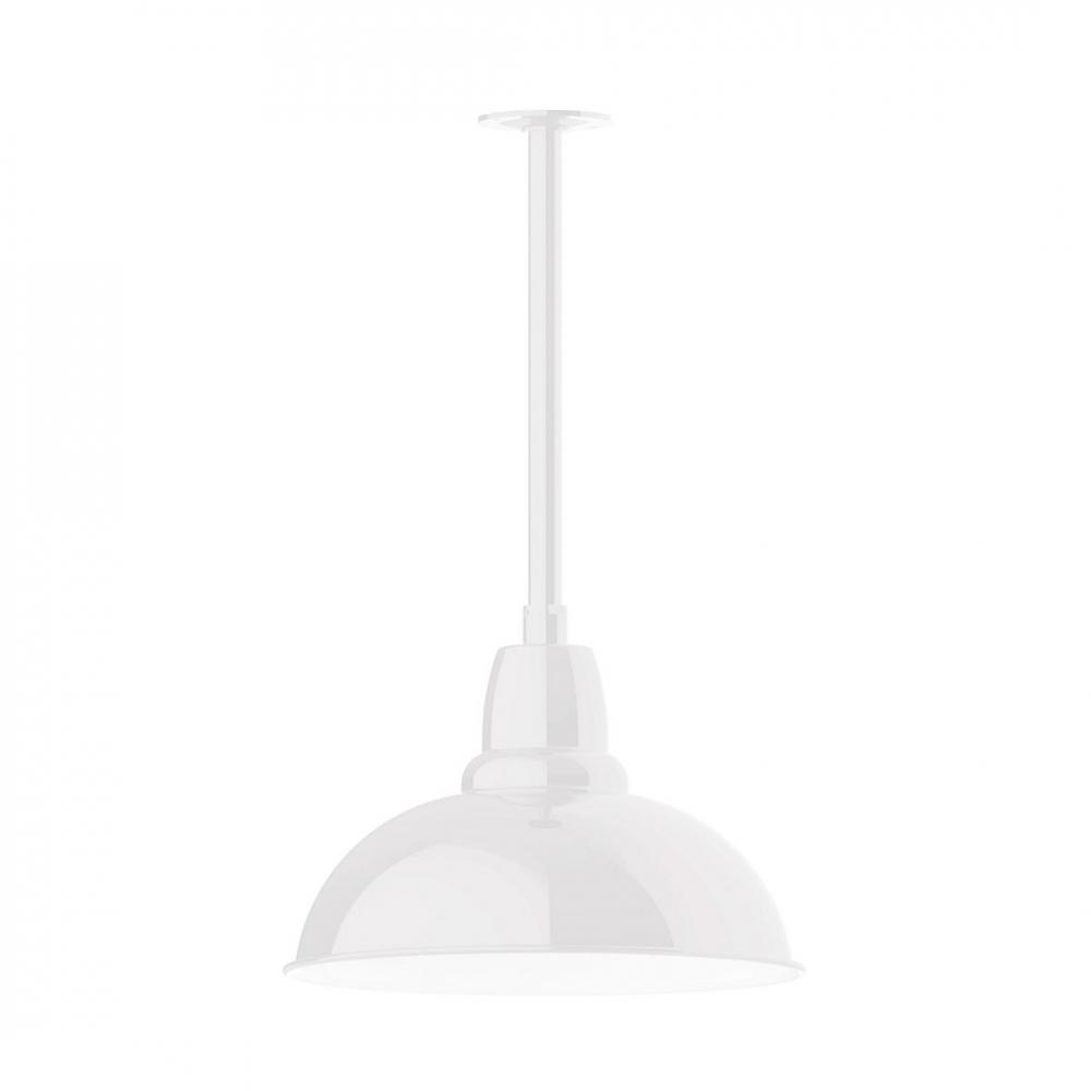 16" Cafe shade, stem mount LED Pendant with canopy, White