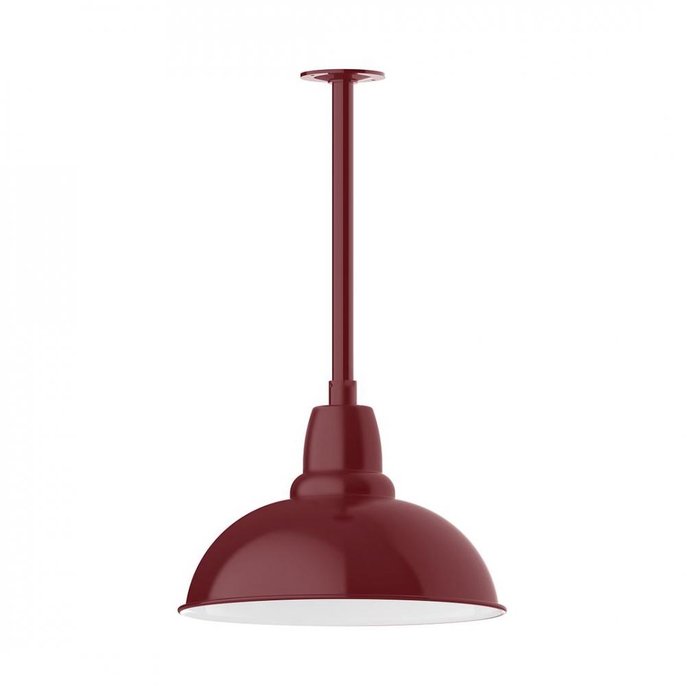 16" Cafe shade, stem mount LED Pendant with canopy, Barn Red