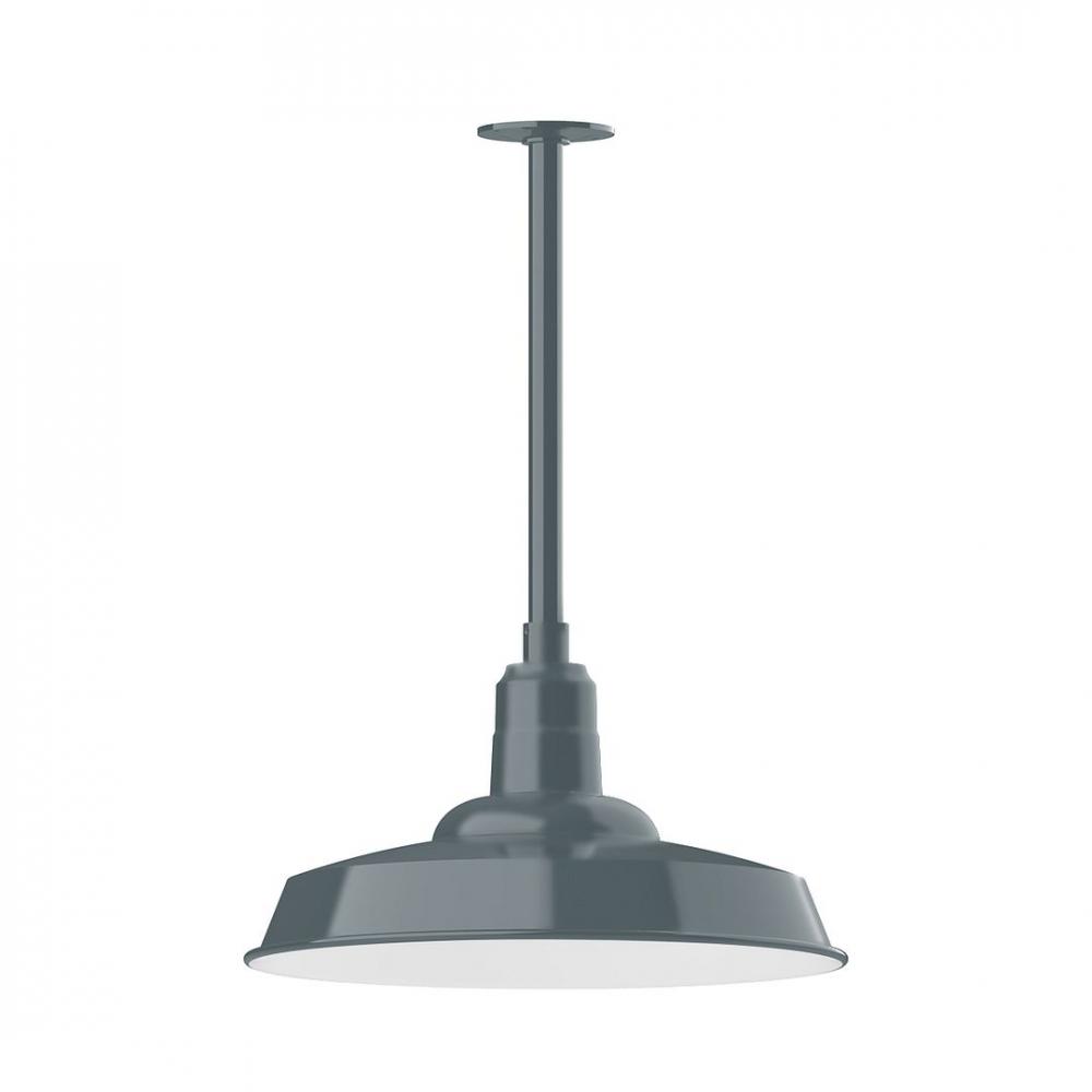 18" Warehouse shade, stem mount LED Pendant with wire grill, Slate Gray