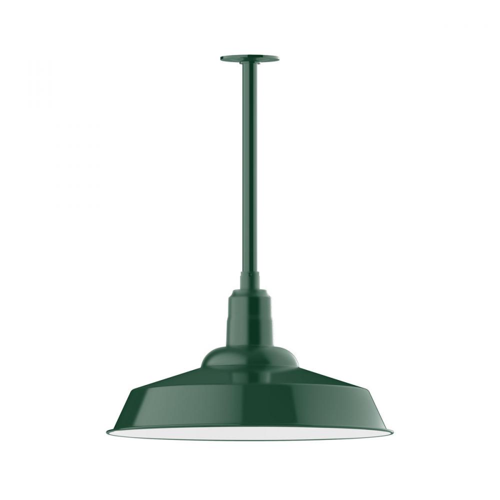 20" Warehouse shade, stem mount pendant with wire grill, Forest Green