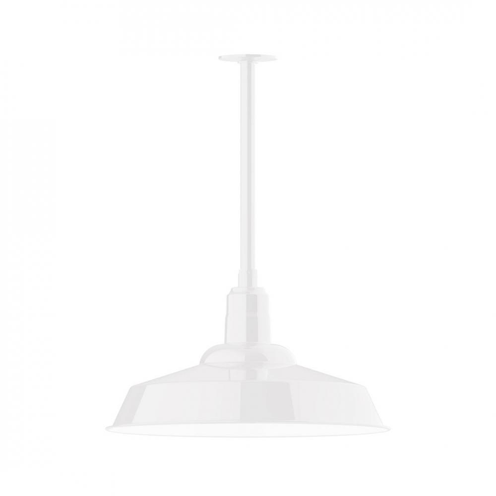 20" Warehouse shade, stem mount LED Pendant with canopy, White