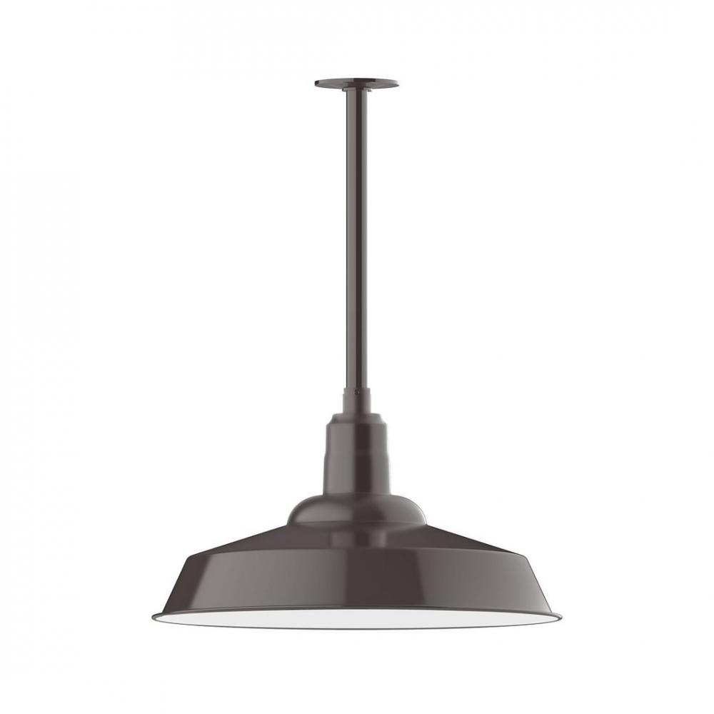 20" Warehouse shade, stem mount LED Pendant with canopy, Architectural Bronze