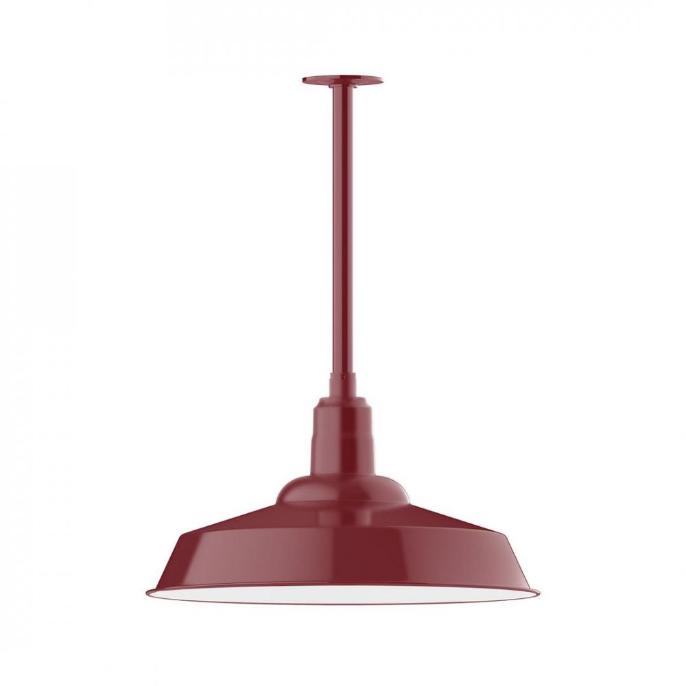 20" Warehouse shade, stem mount LED Pendant with canopy, Barn Red