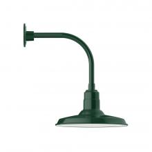 Montclair Light Works GNU183-42-W14-L13 - 14" Warehouse shade, LED Curved Arm Wall mount with wire grill, Forest Green