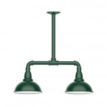 Montclair Light Works MSB105-42-T24-L10 - 8" Cafe shade, 2-light LED Stem Hung Pendant, Forest Green