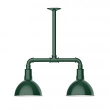 Montclair Light Works MSB114-42-T24-L10 - 8" Deep Bowl shade, 2-light LED Stem Hung Pendant, Forest Green