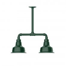 Montclair Light Works MSB180-42-T24-L10 - 8" Warehouse shade, 2-light LED Stem Hung Pendant, Forest Green