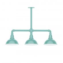 Montclair Light Works MSK105-48-L10 - 8" Cafe shade, 3-light LED Stem Hung Pendant, Sea Green