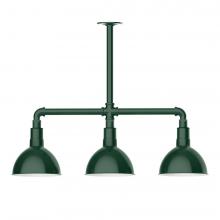 Montclair Light Works MSK114-42-L10 - 8" Deep Bowl shade, 3-light LED Stem Hung Pendant, Forest Green