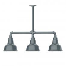 Montclair Light Works MSK180-40-T48-L10 - 8" Warehouse shade, 3-light LED Stem Hung Pendant, Slate Gray