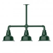 Montclair Light Works MSK180-42-T48-L10 - 8" Warehouse shade, 3-light LED Stem Hung Pendant, Forest Green