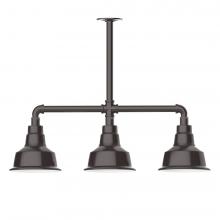 Montclair Light Works MSK180-51-T48-L10 - 8" Warehouse shade, 3-light LED Stem Hung Pendant, Architectural Bronze