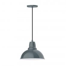 Montclair Light Works PEB106-40-C21-L12 - 12" Cafe shade, LED Pendant with white cord and canopy, Slate Gray