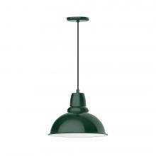 Montclair Light Works PEB107-42-C21-L13 - 14" Cafe shade, LED Pendant with white cord and canopy, Forest Green