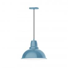 Montclair Light Works PEB107-54-C21-L13 - 14" Cafe shade, LED Pendant with white cord and canopy, Light Blue