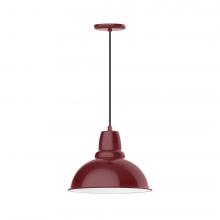 Montclair Light Works PEB107-55-L13 - 14" Cafe shade, LED Pendant with black cord and canopy, Barn Red