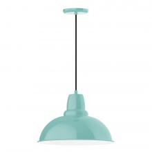 Montclair Light Works PEB108-48-L13 - 16" Cafe shade, LED Pendant with black cord and canopy, Sea Green