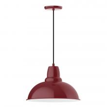 Montclair Light Works PEB108-55-L13 - 16" Cafe shade, LED Pendant with black cord and canopy, Barn Red