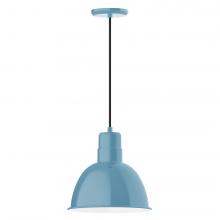 Montclair Light Works PEB116-54-L12 - 12" Deep Bowl shade, LED Pendant with black cord and canopy, Light Blue