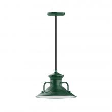 Montclair Light Works PEB142-42-L12 - 12" Homestead shade, LED Pendant with black cord and canopy, Forest Green