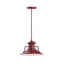 Montclair Light Works PEB142-55-L12 - 12" Homestead shade, LED Pendant with black cord and canopy, Barn Red