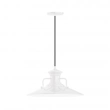 Montclair Light Works PEB143-44-C22-L13 - 18" Homestead shade, LED Pendant with white and gray dot fabric cord and canopy, White