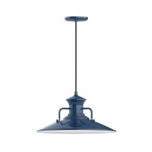 Montclair Light Works PEB143-50-C04-L13 - 18" Homestead shade, LED Pendant with black and white houndstooth fabric cord and canopy, Navy