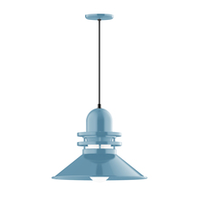Montclair Light Works PEB151-54 - 18" Atomic shade, pendant with black cord and canopy, Light Blue
