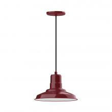 Montclair Light Works PEB182-55-C25-L12 - 12" Warehouse shade, LED Pendant with polished copper fabric cord and canopy, Barn Red