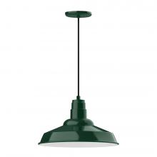 Montclair Light Works PEB184-42-W16-L13 - 16" Warehouse shade, LED Pendant with black cord and canopy, wire grill, Forest Green