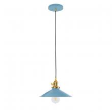 Montclair Light Works PEB404-54-91-C21 - 10" Uno Pendant, white cord with canopy, Light Blue with Brushed Brass Hardware