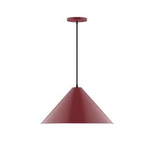 Montclair Light Works PEB423-55-C12-L13 - 18" Axis Cone LED Pendant, gray fabric cord with canopy, Barn Red