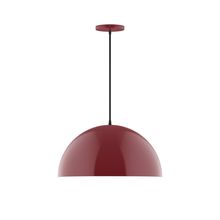 Montclair Light Works PEB433-55-C04-L13 - 18" Axis Dome LED Pendant, black and white houndstooth fabric cord with canopy, Barn Red