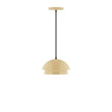 Montclair Light Works PEBX445-17-C01-L10 - 10" Nest LED Pendant, brown and ivory houndstooth fabric cord with canopy, Ivory