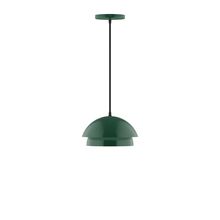 Montclair Light Works PEBX445-42-C04-L10 - 10" Nest LED Pendant, black and white houndstooth fabric cord with canopy, Forest Green