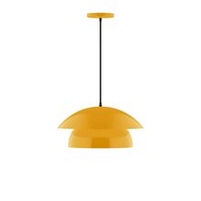 Montclair Light Works PEBX446-21-C24-L12 - 16" Nest LED Pendant, cool tweed fabric cord with canopy, Bright Yellow