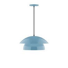 Montclair Light Works PEBX446-54-C27-L12 - 16" Nest LED Pendant, neutral argyle fabric cord with canopy, Light Blue