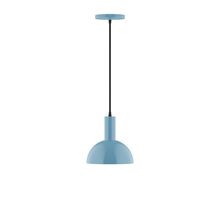 Montclair Light Works PEBX456-54-C27-L10 - 8" Stack Mini Dome LED Pendant, neutral argyle fabric cord with canopy, Light Blue