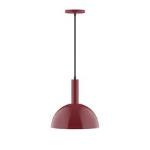 Montclair Light Works PEBX471-55-C01-L12 - 12" Stack Dome LED Pendant, brown and ivory houndstooth fabric cord with canopy, Barn Red