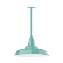 Montclair Light Works STB185-48-W18-L13 - 18" Warehouse shade, stem mount LED Pendant with wire grill, Sea Green