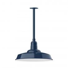 Montclair Light Works STB185-50-W18-L13 - 18" Warehouse shade, stem mount LED Pendant with wire grill, Navy