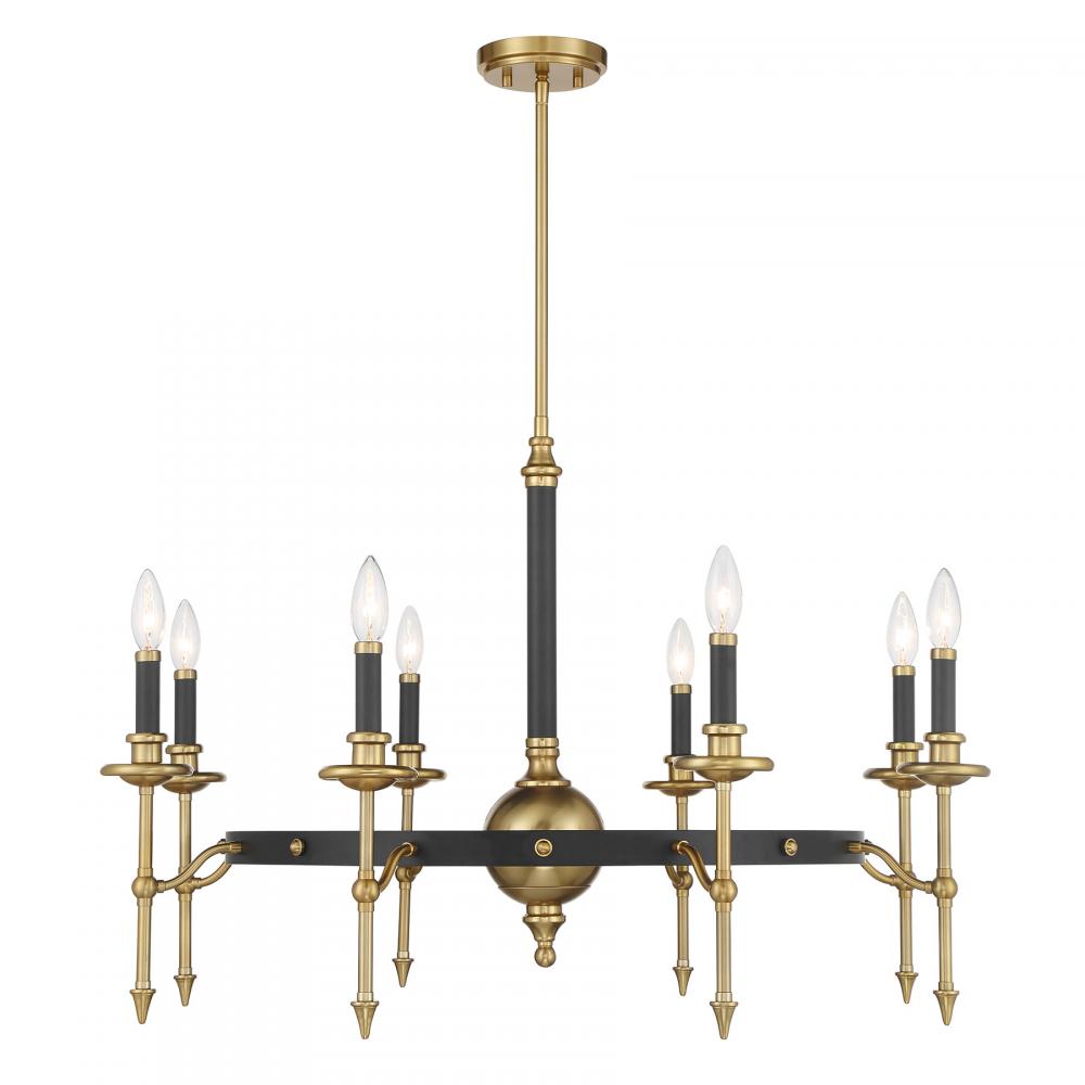 Consulate 8-Light Chandelier in Matte Black and Warm Brass