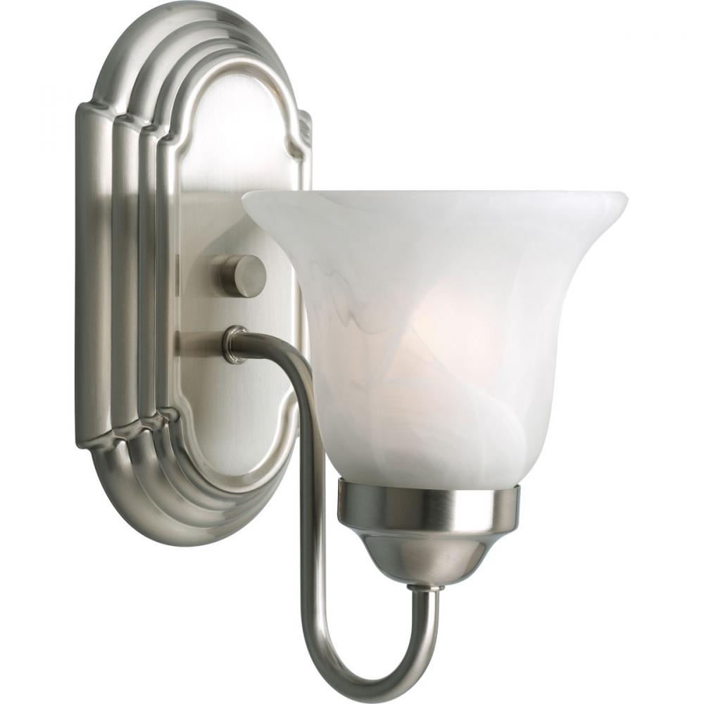 One-Light Brushed Nickel Alabaster Glass Traditional Bath Vanity Light